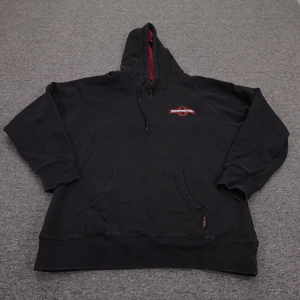Vintage Independent Hoodie Mens Large Black Pullover Fleece Logo Graphic Y2K